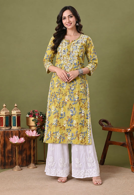 Nazneen Mulmul long chikankari kurti