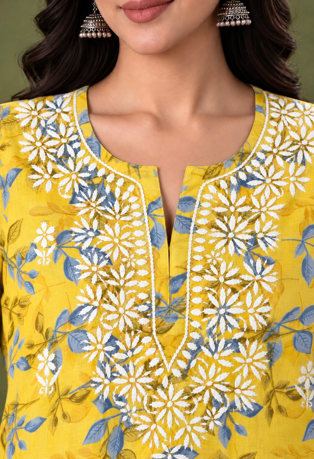 Gulmohar Mulmul long chikankari kurti