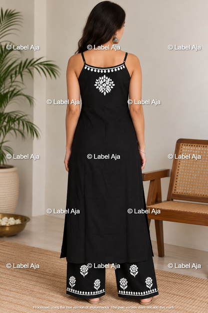 Rayon Black strap long kurti and pant set
