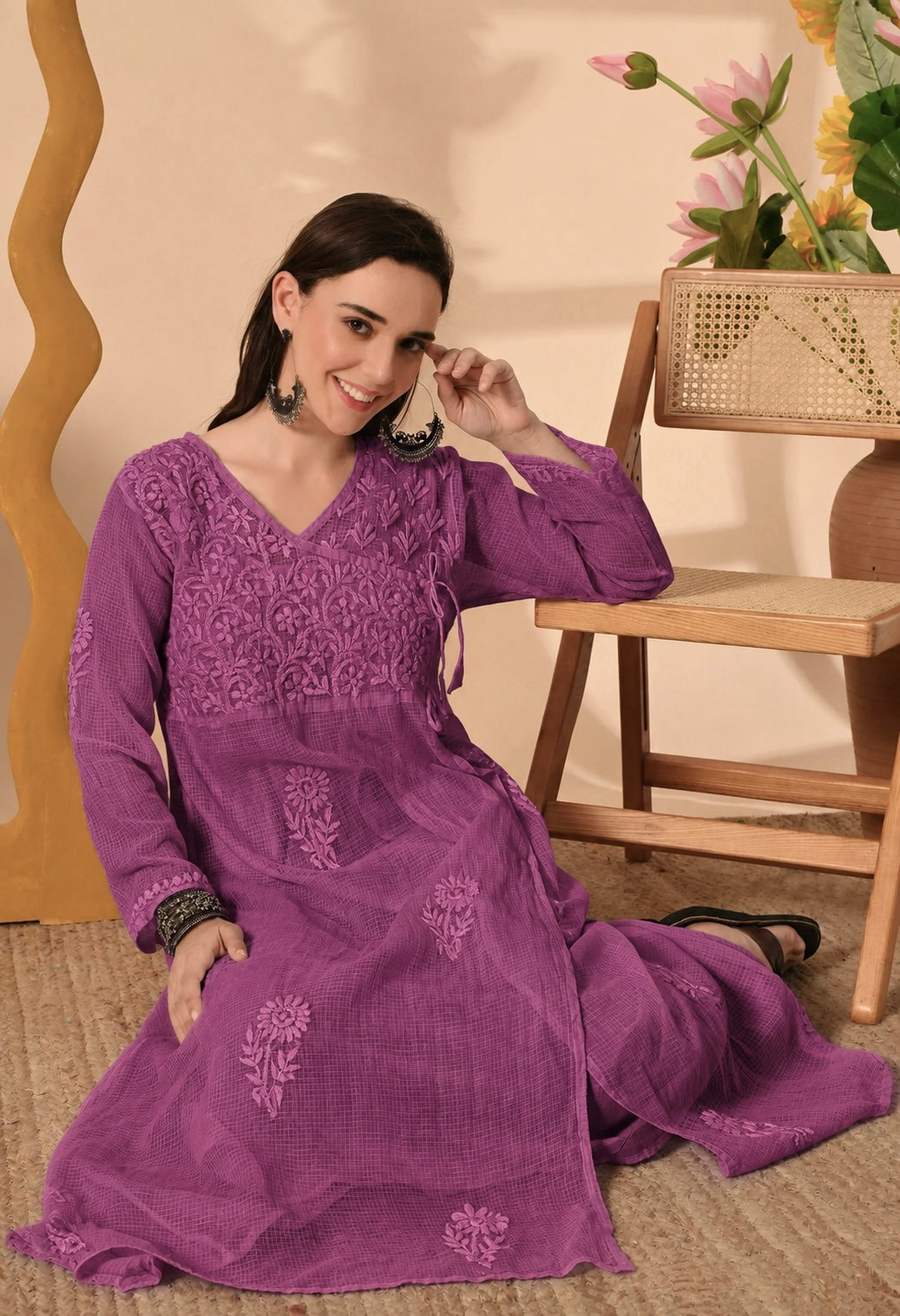 Elsa Kota cotton long Angarkha with A-Line slip
