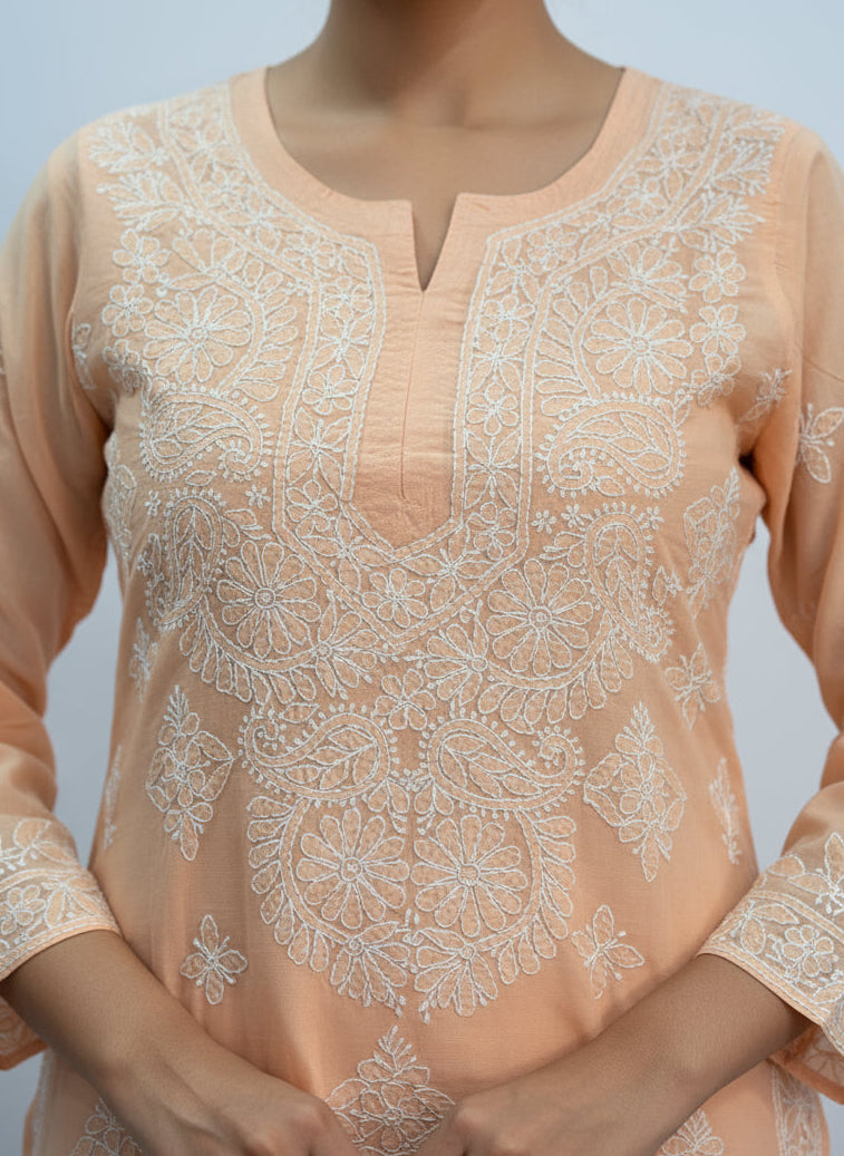 Cotton chikankari kurti with matching slip