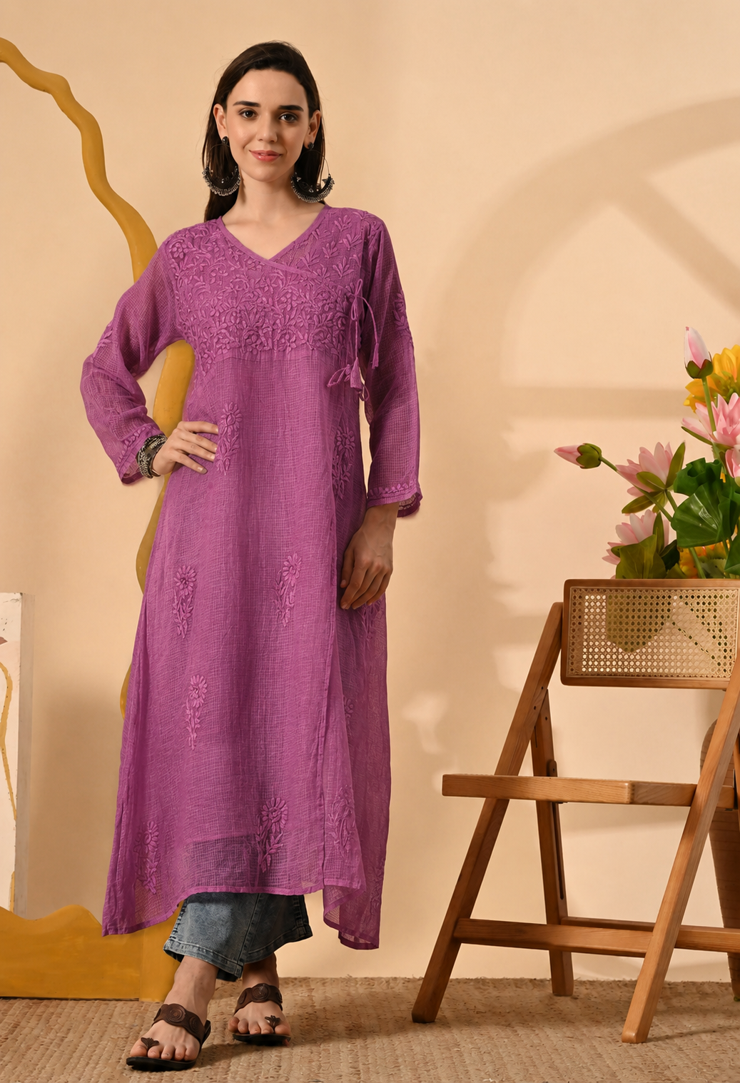 Elsa Kota cotton long Angarkha with A-Line slip
