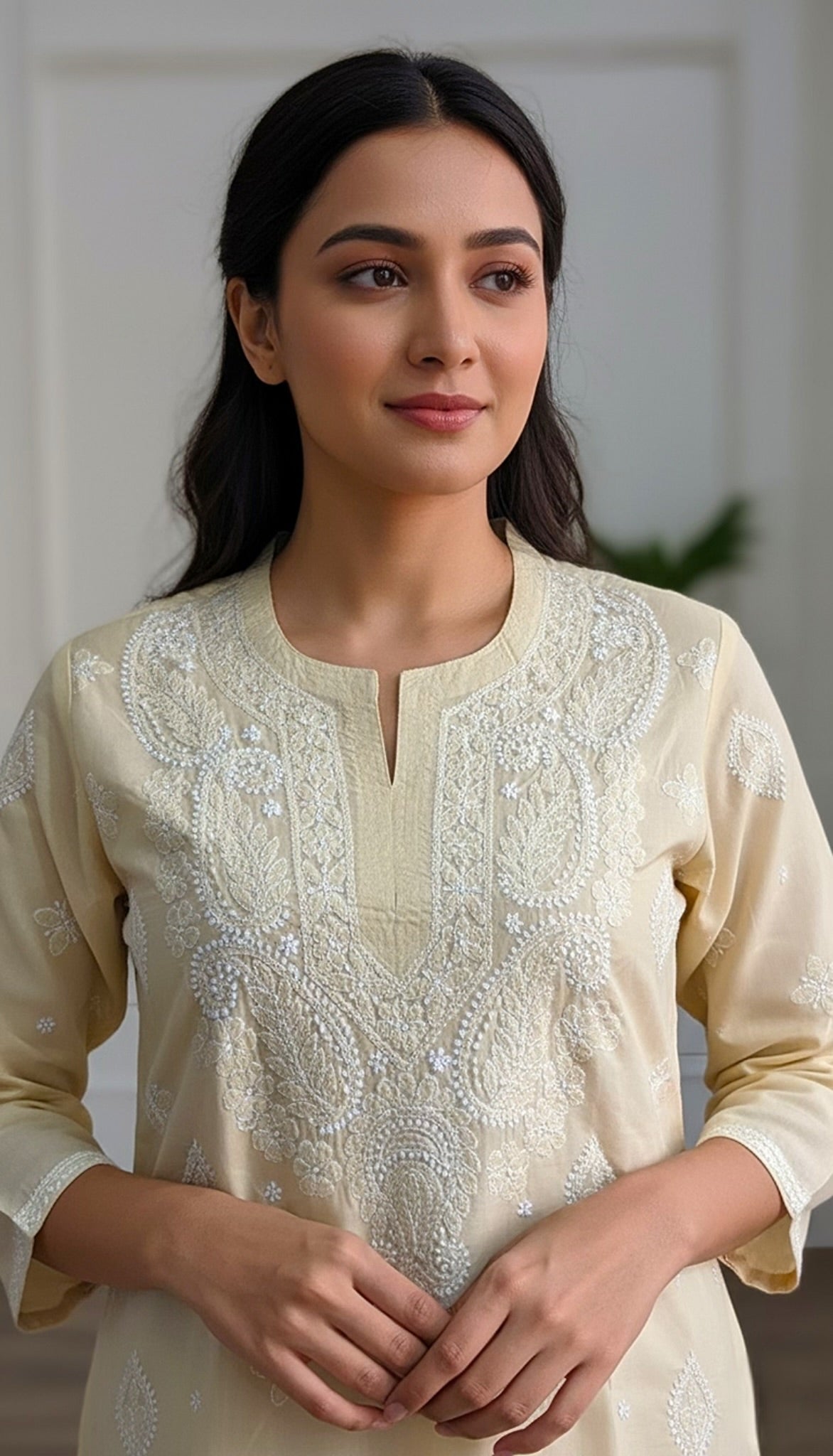 Cotton chikankari kurti with matching slip
