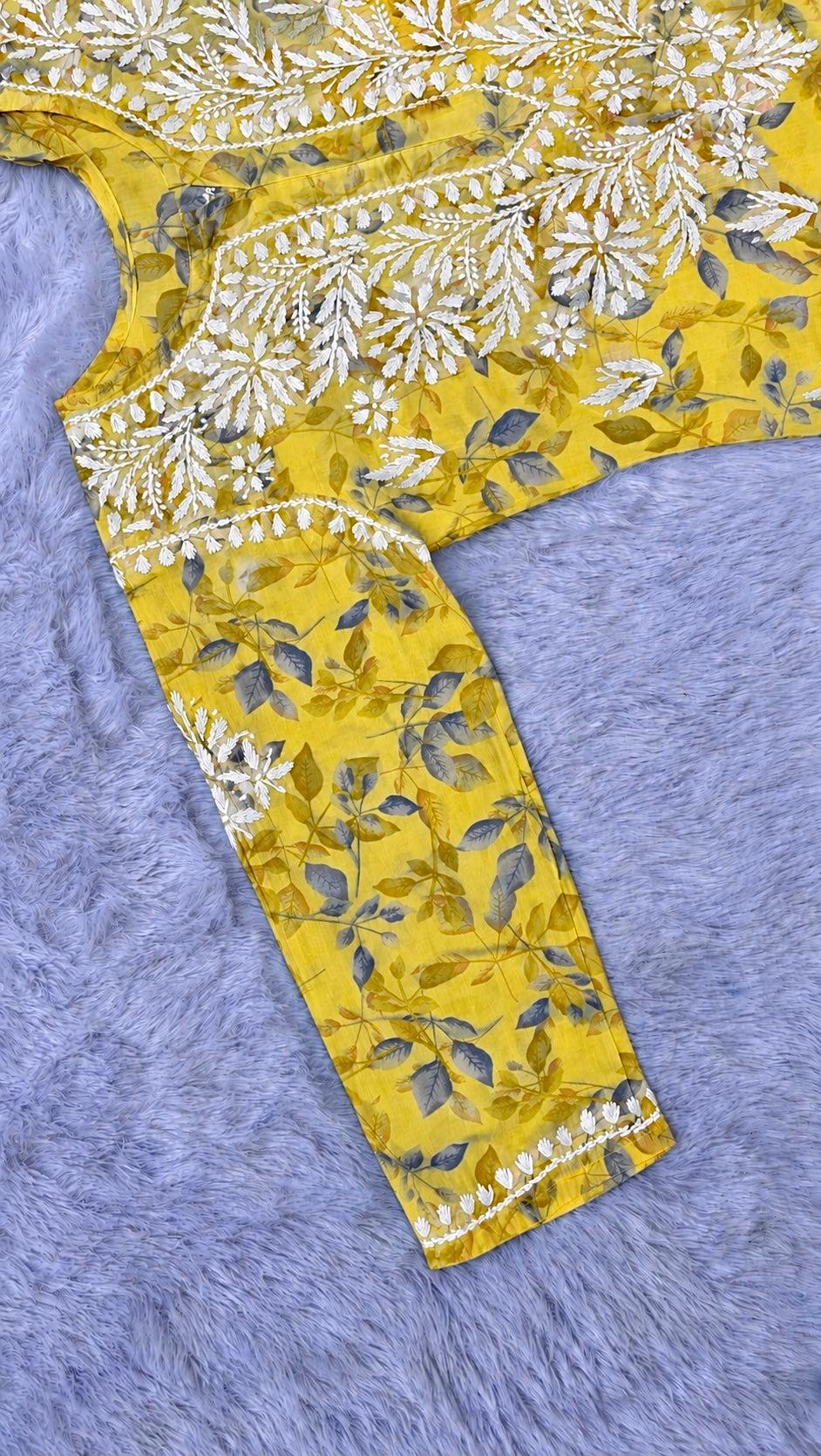 Gulmohar Mulmul long chikankari kurti