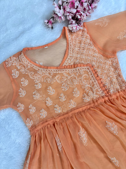Georgette short chikankari frock with matching liner
