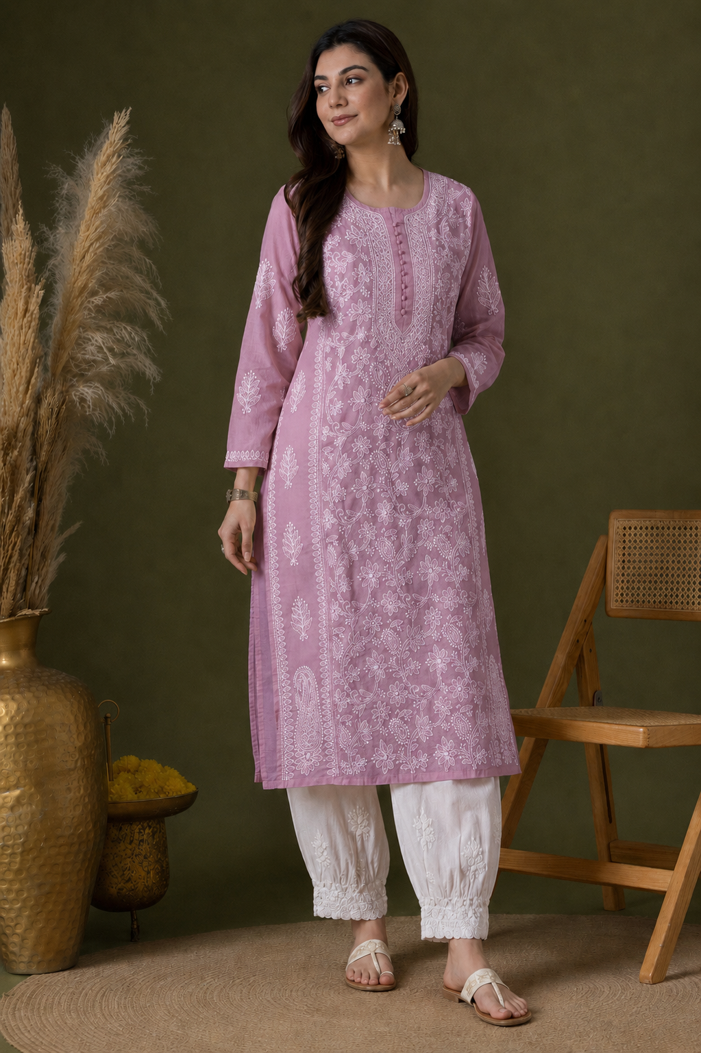 Aarna cotton chikankari kurti with matching inner