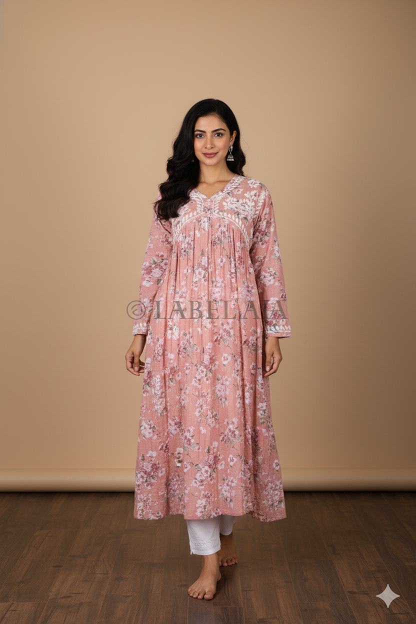 Alia mulmul chikankari anarkali kurti