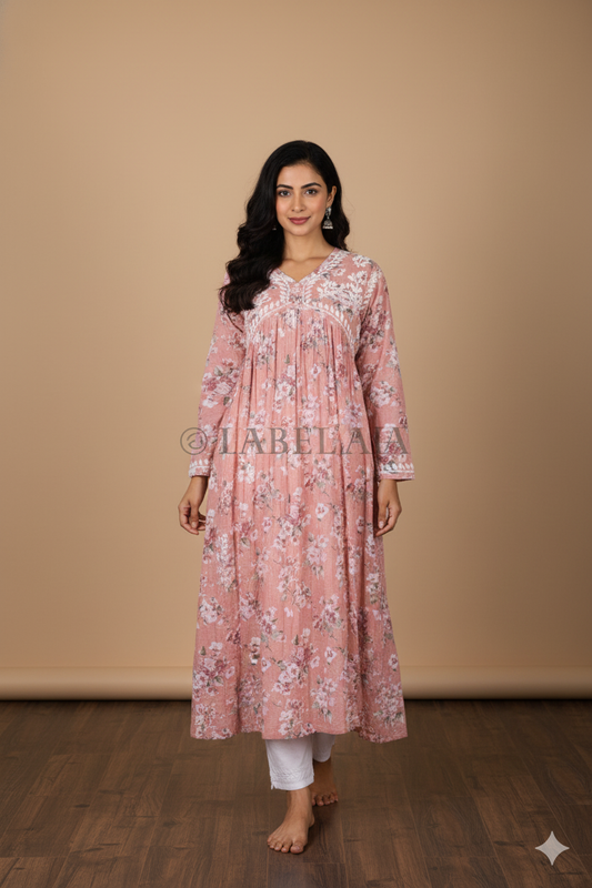 Alia mulmul chikankari anarkali kurti