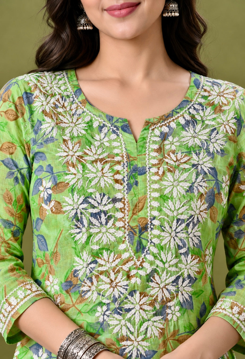 Nazneen Mulmul long chikankari kurti