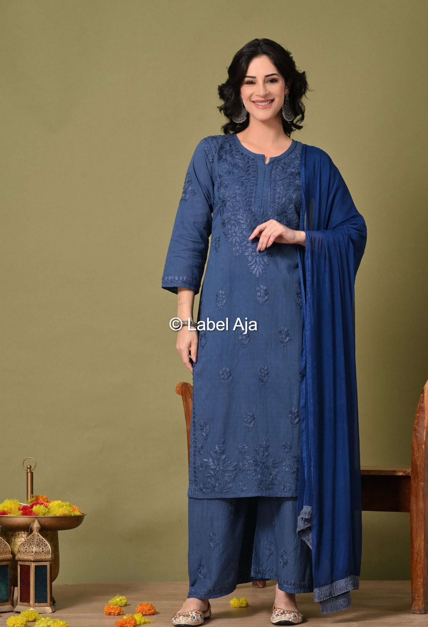 Maya Dobby cotton Kurti, Palazzo and dupatta set