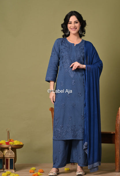 Maya Dobby cotton Kurti, Palazzo and dupatta set