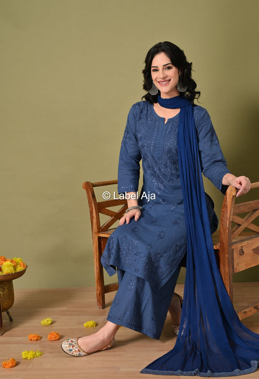 Maya Dobby cotton Kurti, Palazzo and dupatta set