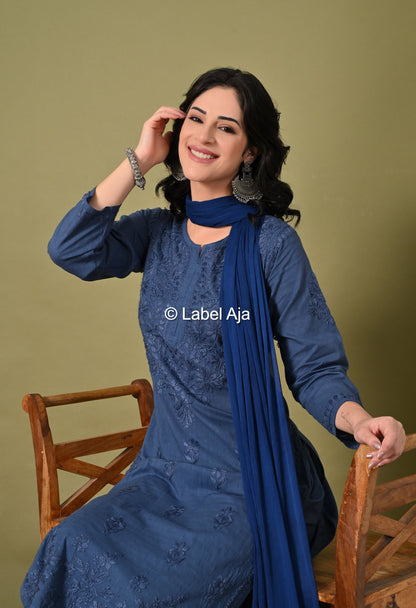 Maya Dobby cotton Kurti, Palazzo and dupatta set