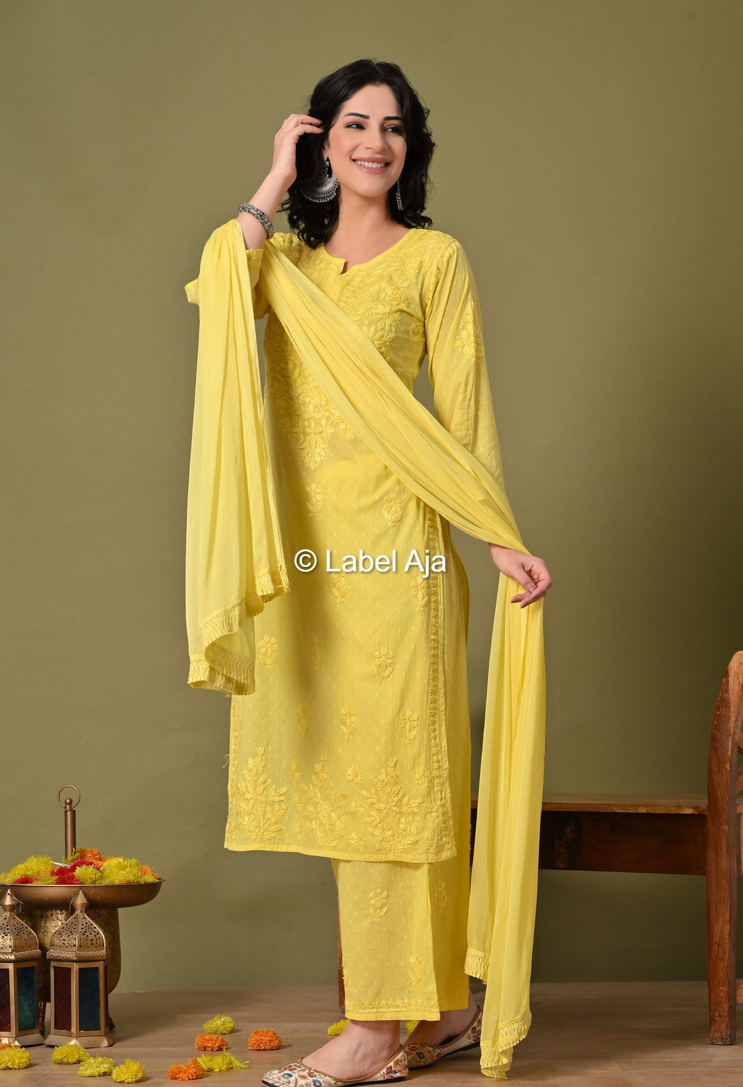 Maya Dobby cotton Kurti, Palazzo and dupatta set