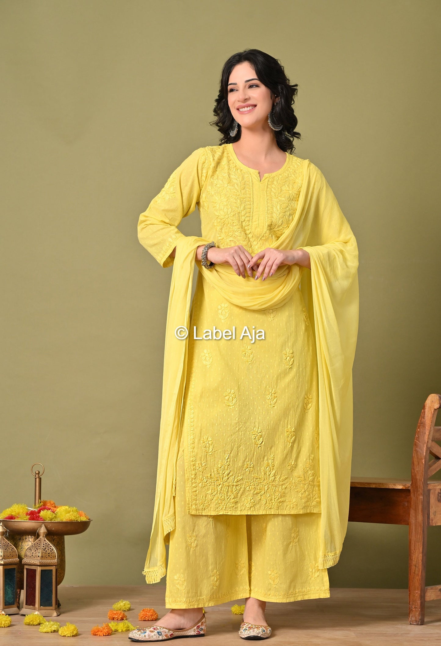 Maya Dobby cotton Kurti, Palazzo and dupatta set