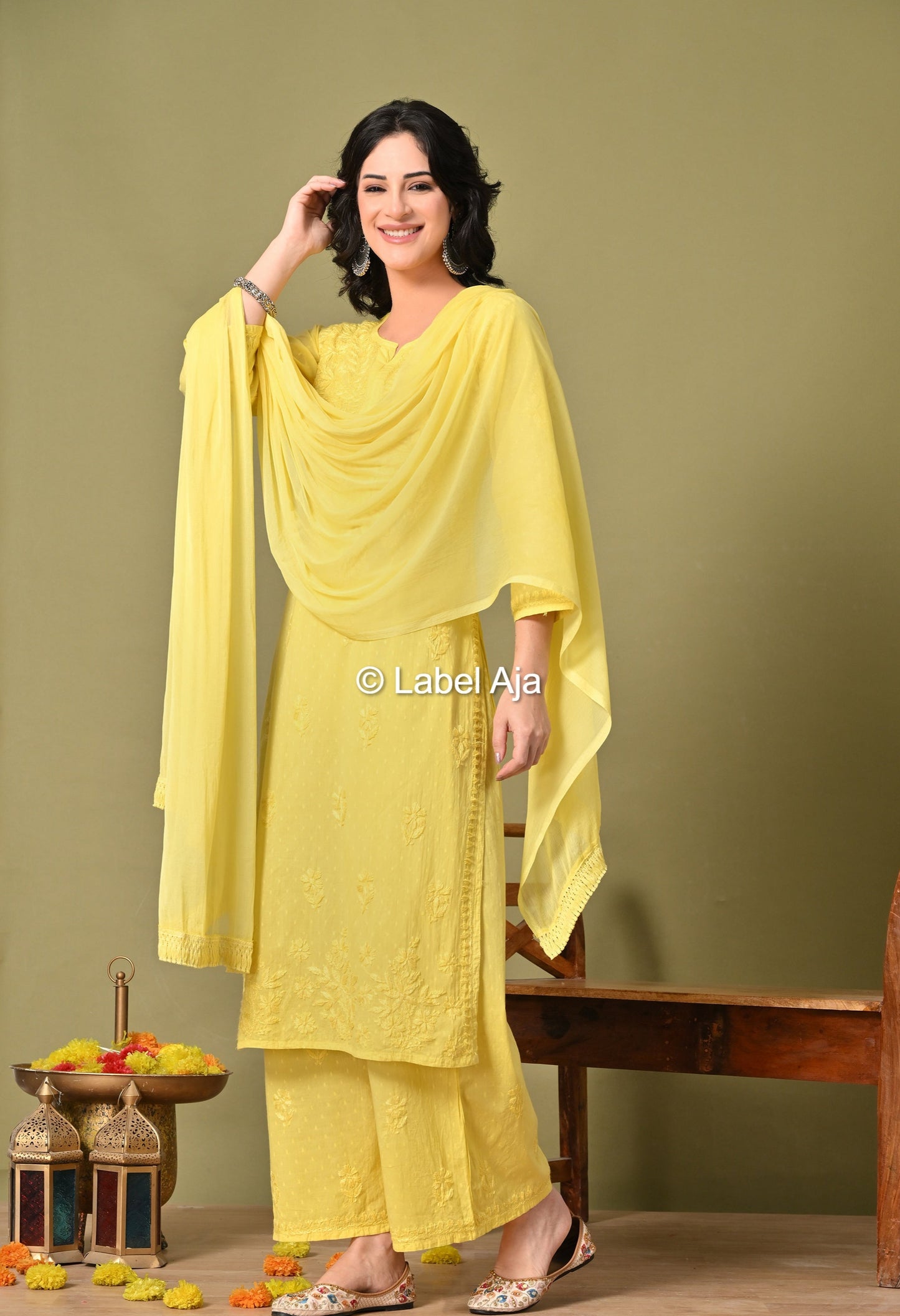 Maya Dobby cotton Kurti, Palazzo and dupatta set