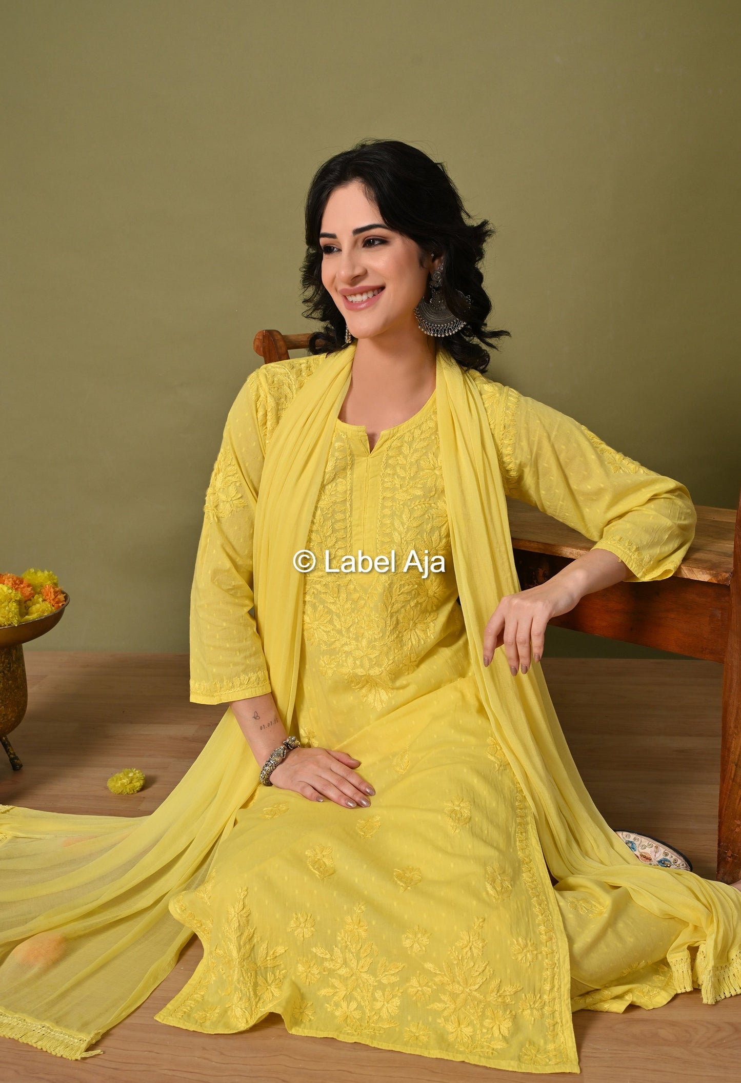 Maya Dobby cotton Kurti, Palazzo and dupatta set
