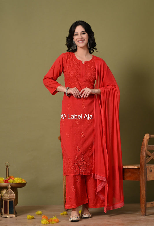Maya Dobby cotton Kurti, Palazzo and dupatta set