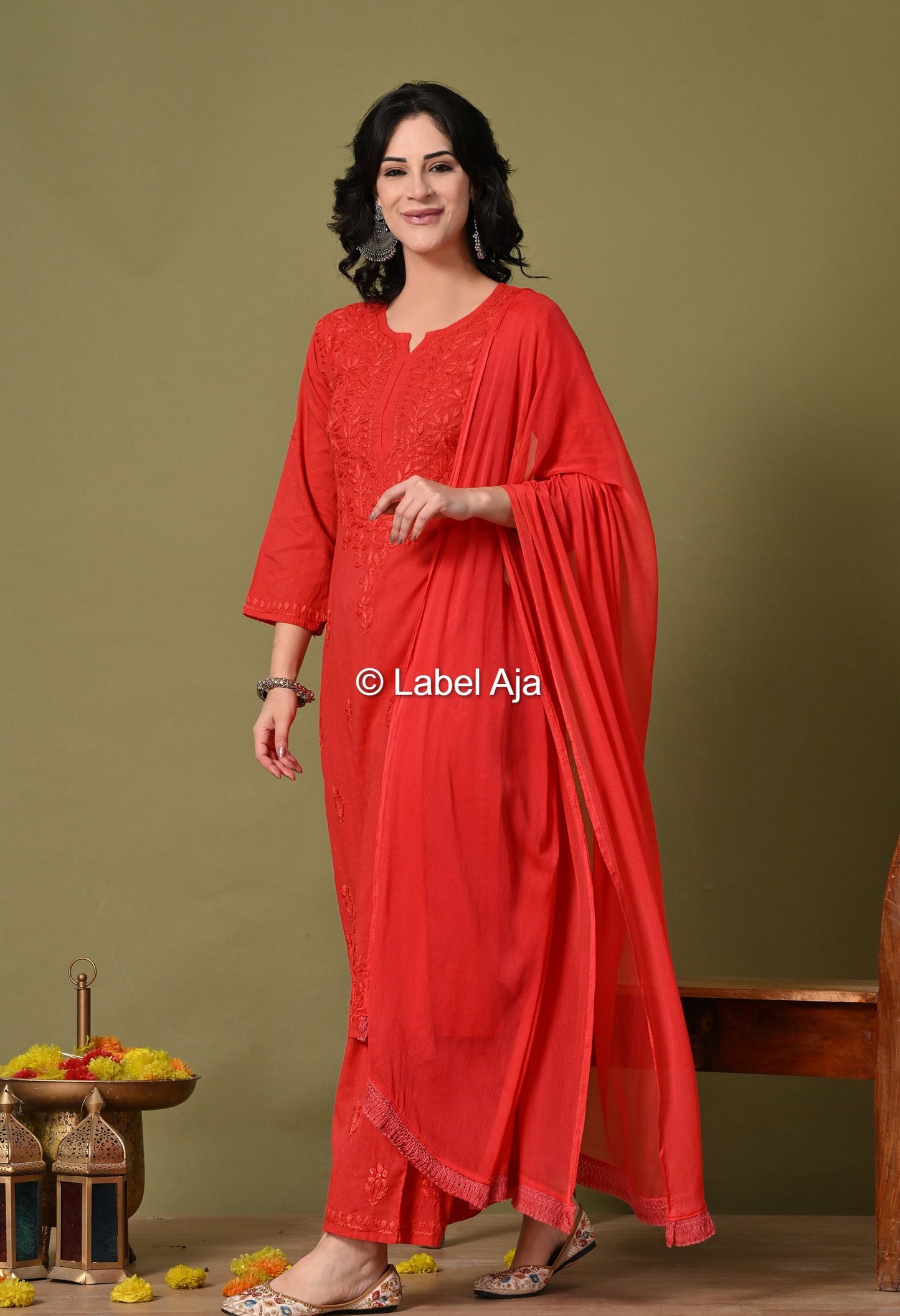 Maya Dobby cotton Kurti, Palazzo and dupatta set