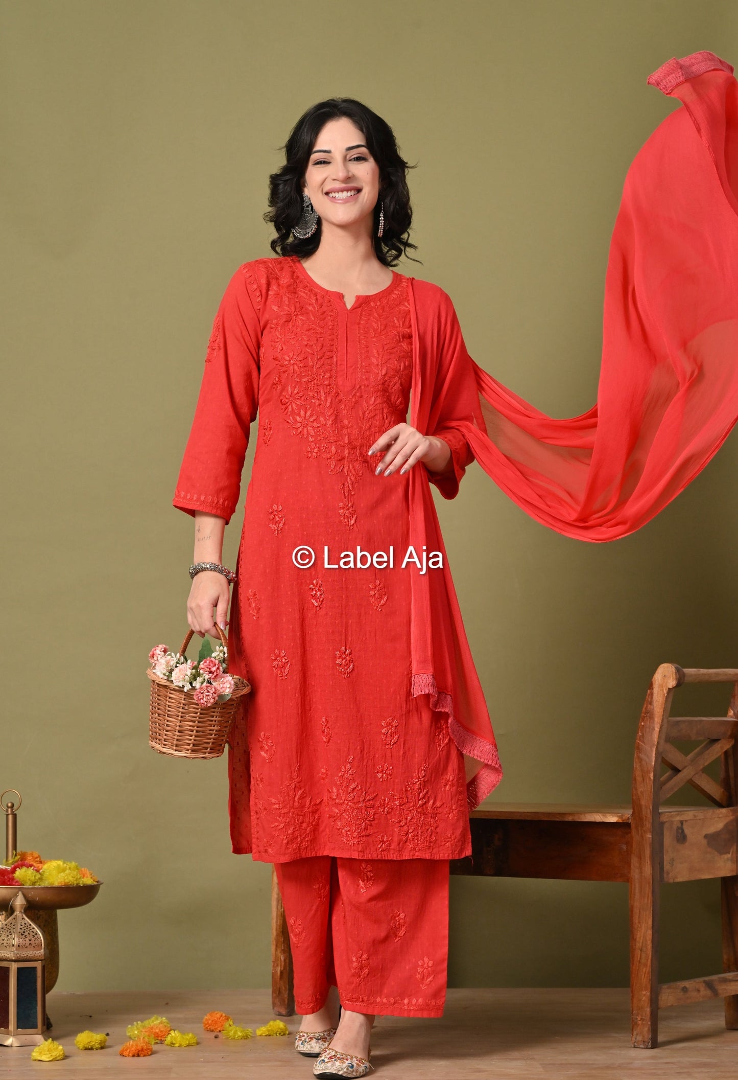Maya Dobby cotton Kurti, Palazzo and dupatta set