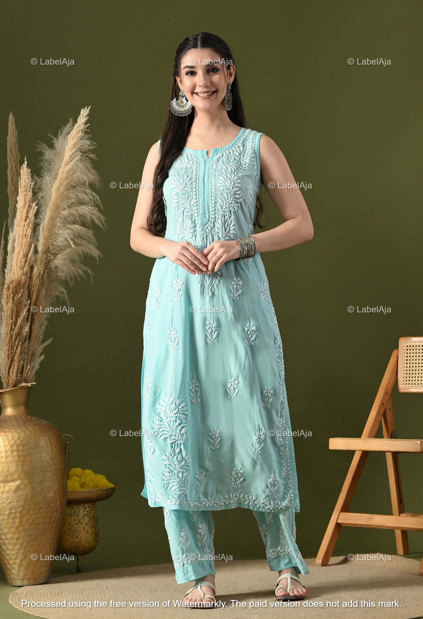 Aavya rayon cotton sleevless  Kurti and Palazzo set