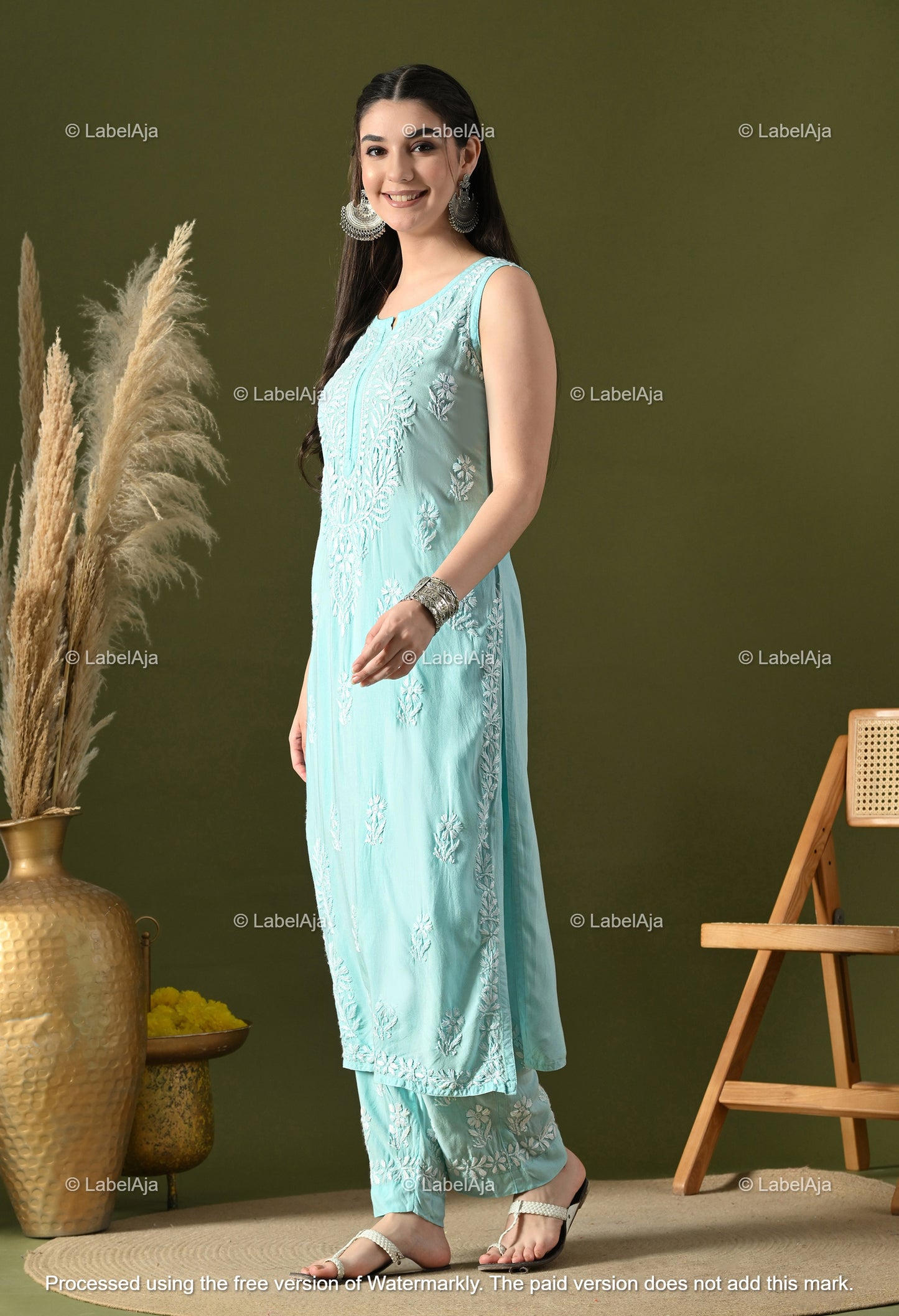 Aavya rayon cotton sleevless  Kurti and Palazzo set