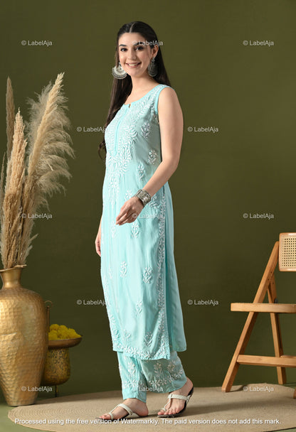 Aavya rayon cotton sleevless  Kurti and Palazzo set