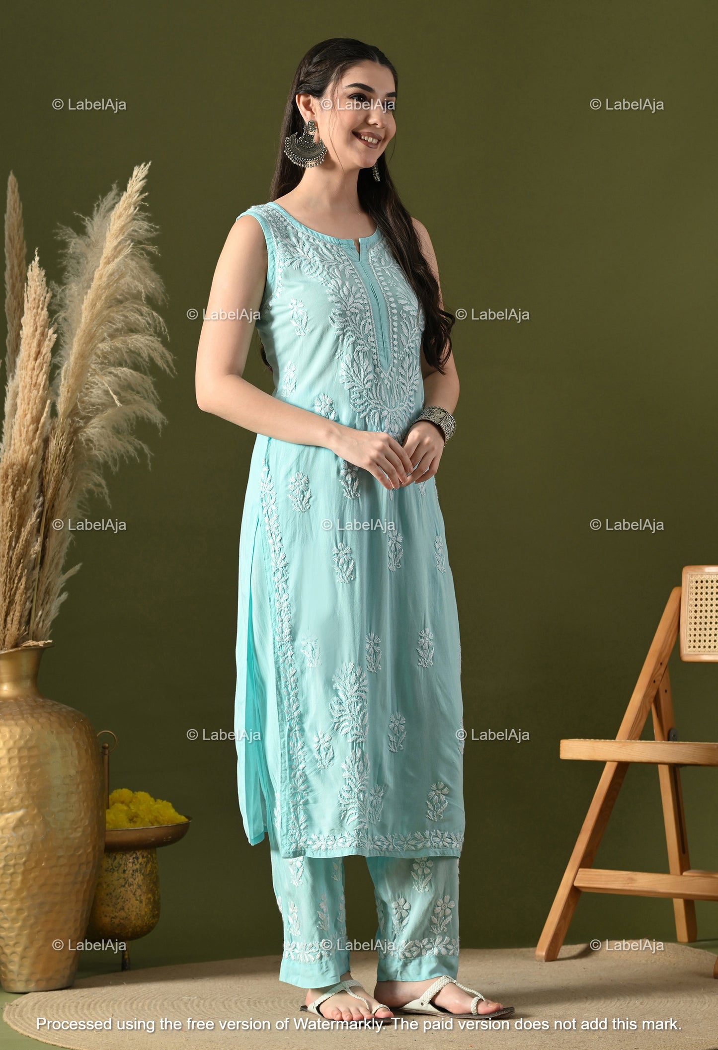 Aavya rayon cotton sleevless  Kurti and Palazzo set