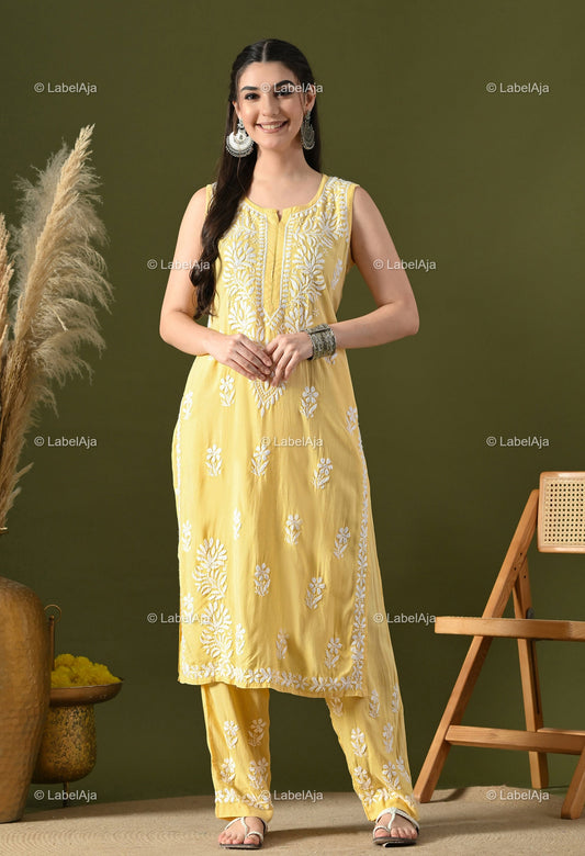 Aavya rayon cotton sleevless  Kurti and Palazzo set