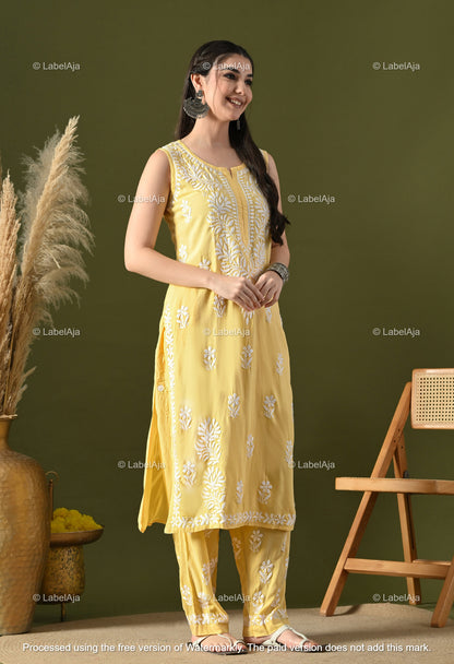 Aavya rayon cotton sleevless  Kurti and Palazzo set