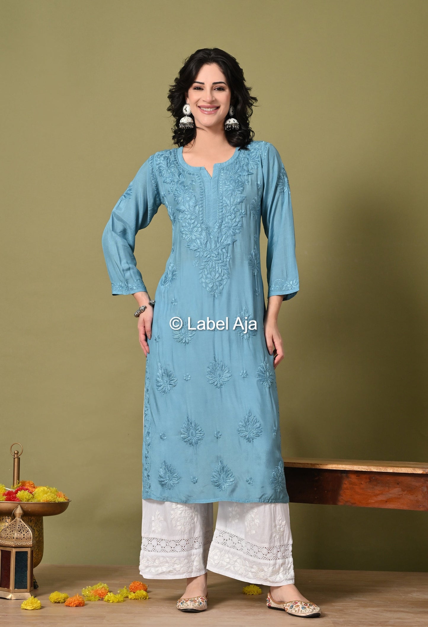 Premium Muslin long chikankari kurti
