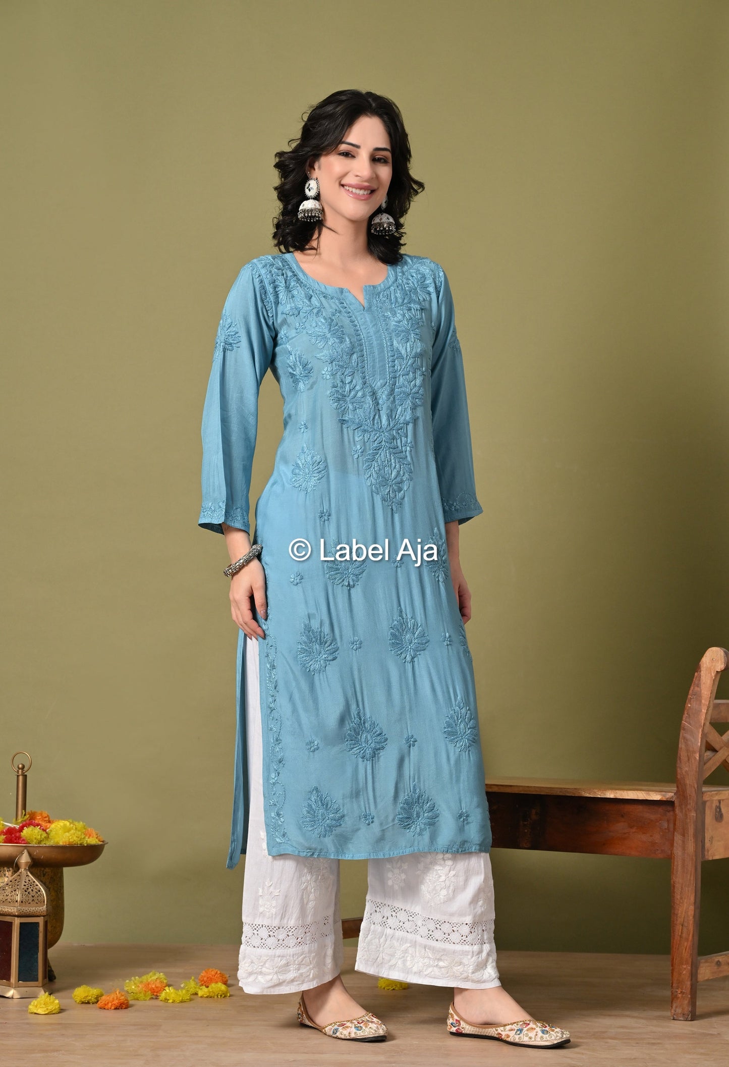 Premium Muslin long chikankari kurti