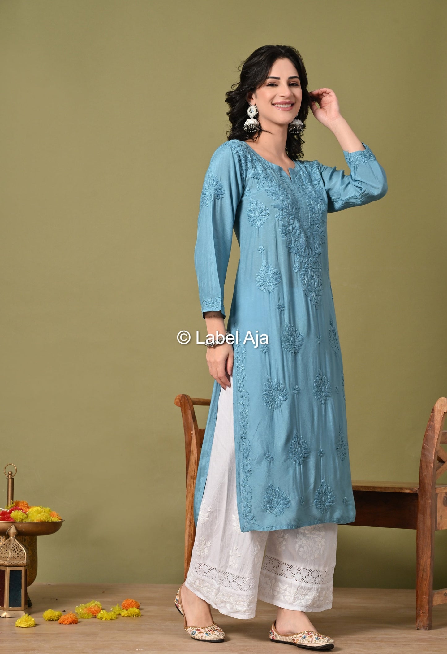 Premium Muslin long chikankari kurti