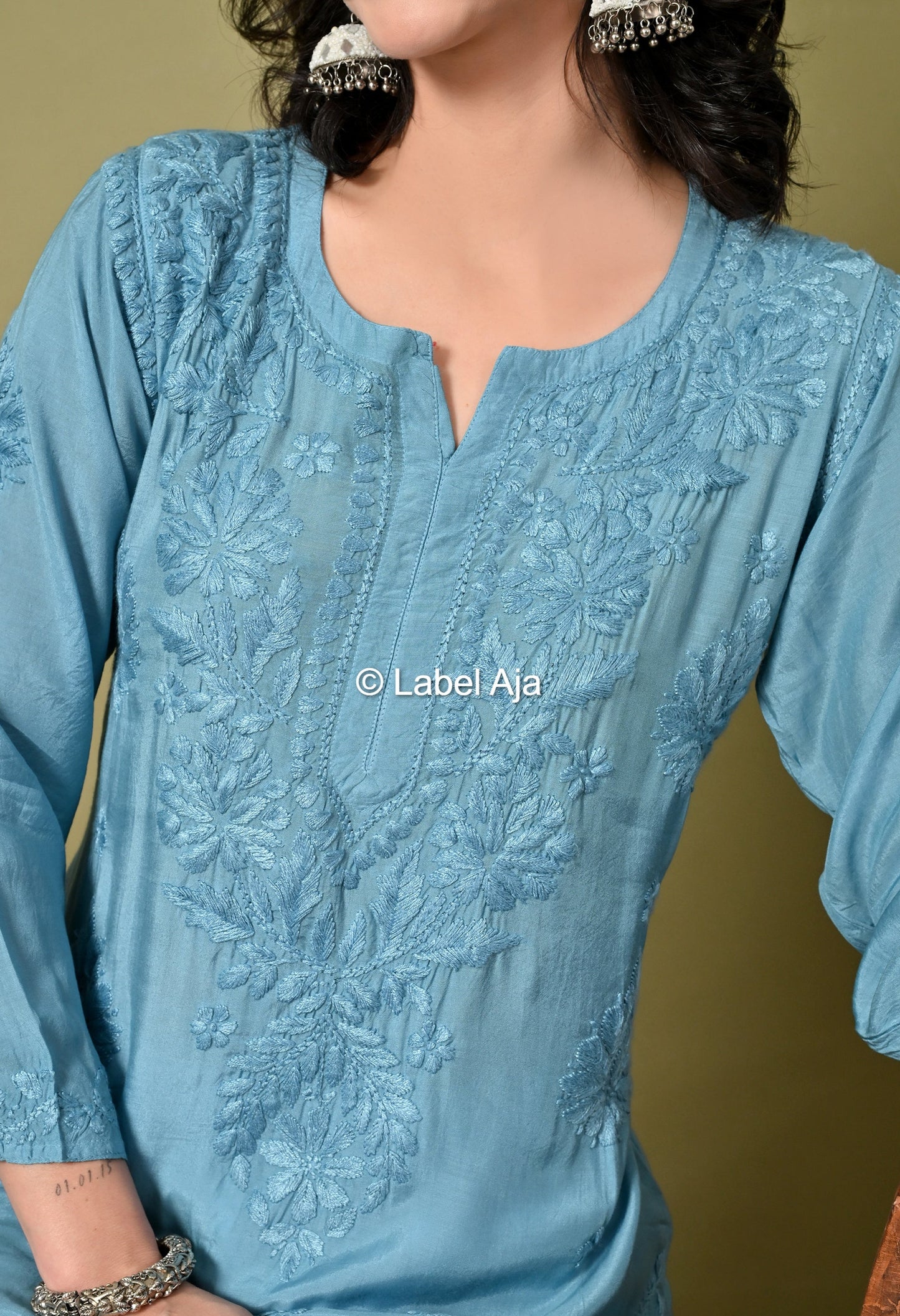 Premium Muslin long chikankari kurti
