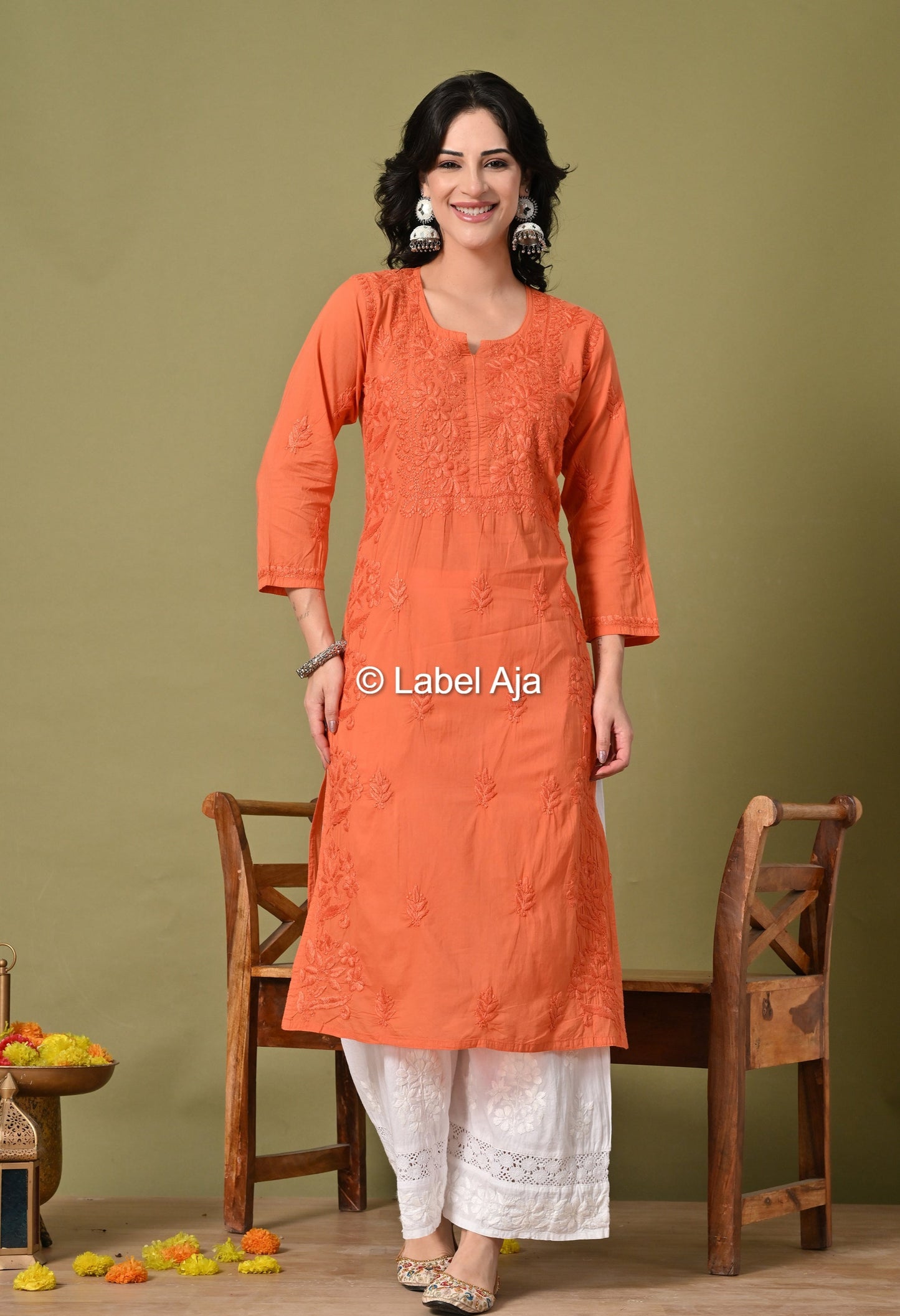 Vani mul Cotton chikankari long kurti