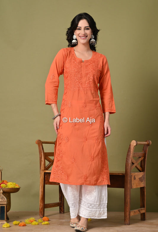 Vani mul Cotton chikankari long kurti