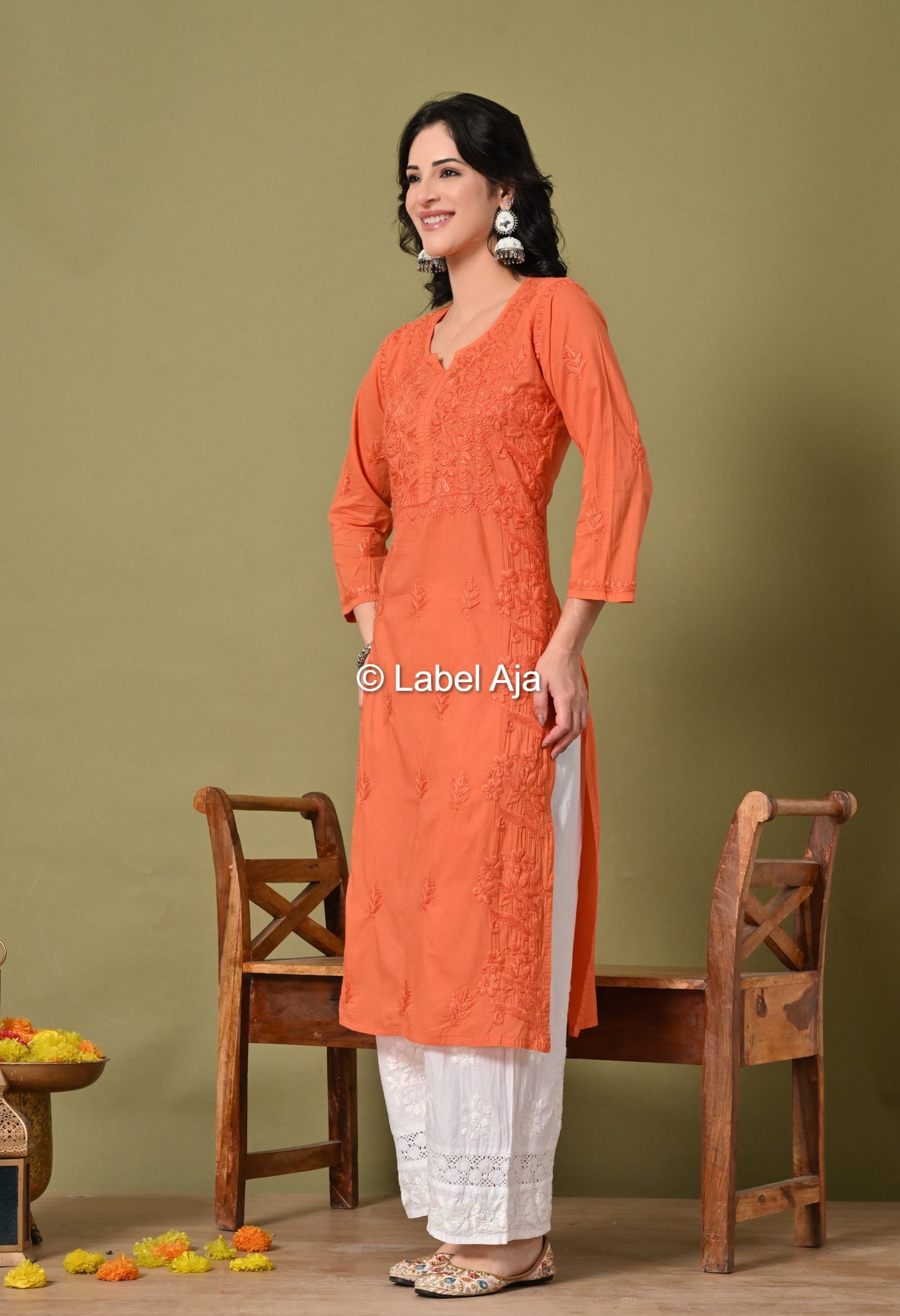 Vani mul Cotton chikankari long kurti