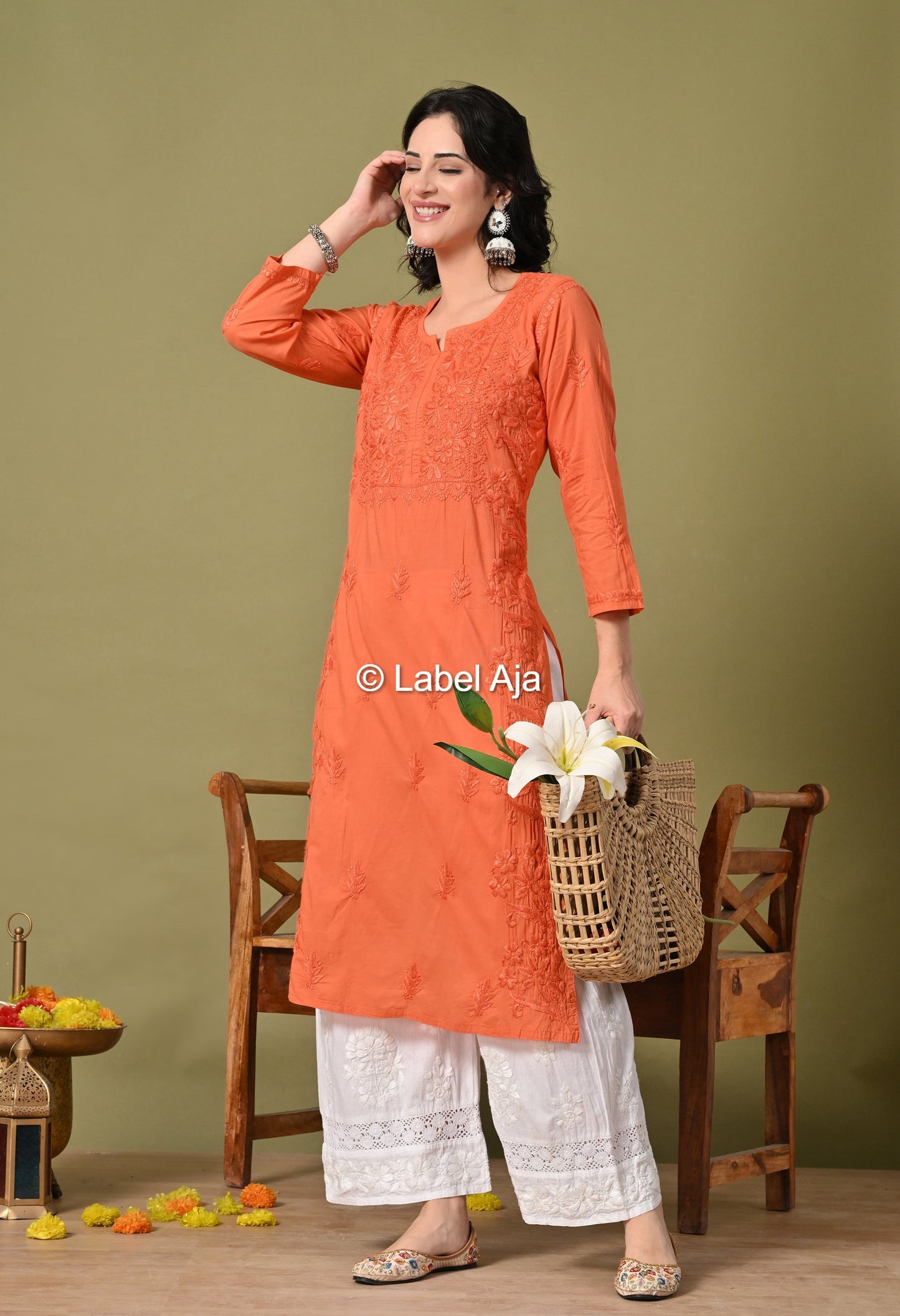 Vani mul Cotton chikankari long kurti
