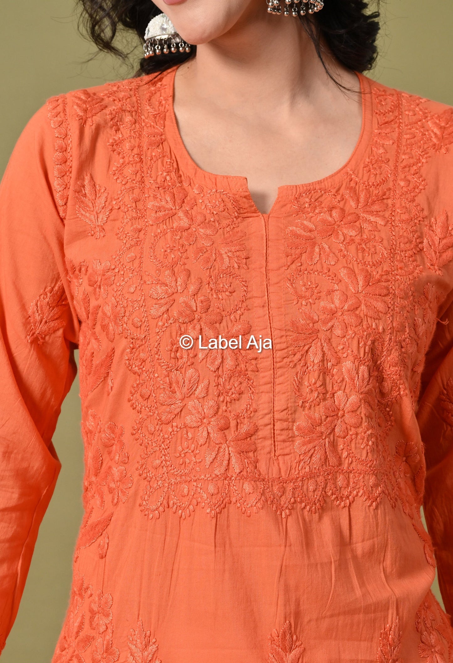 Vani mul Cotton chikankari long kurti