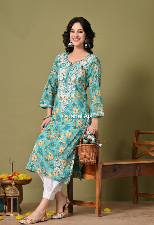 Pankhuri mulmul long chikankari kurti