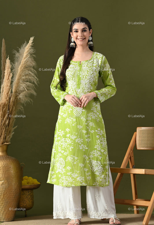 Pankhuri mulmul long chikankari kurti
