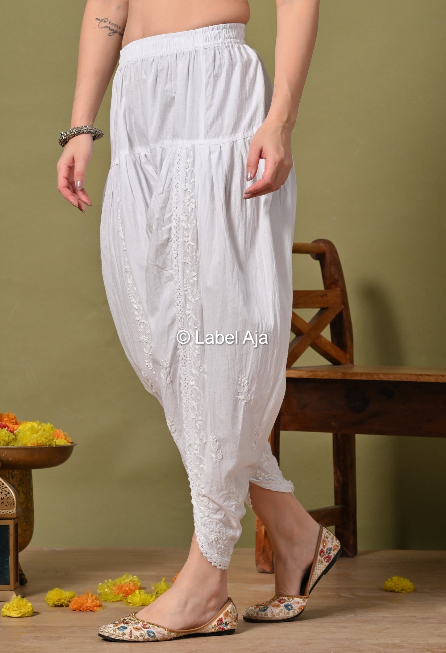 Premium mul cotton Chikankari Dhoti pant