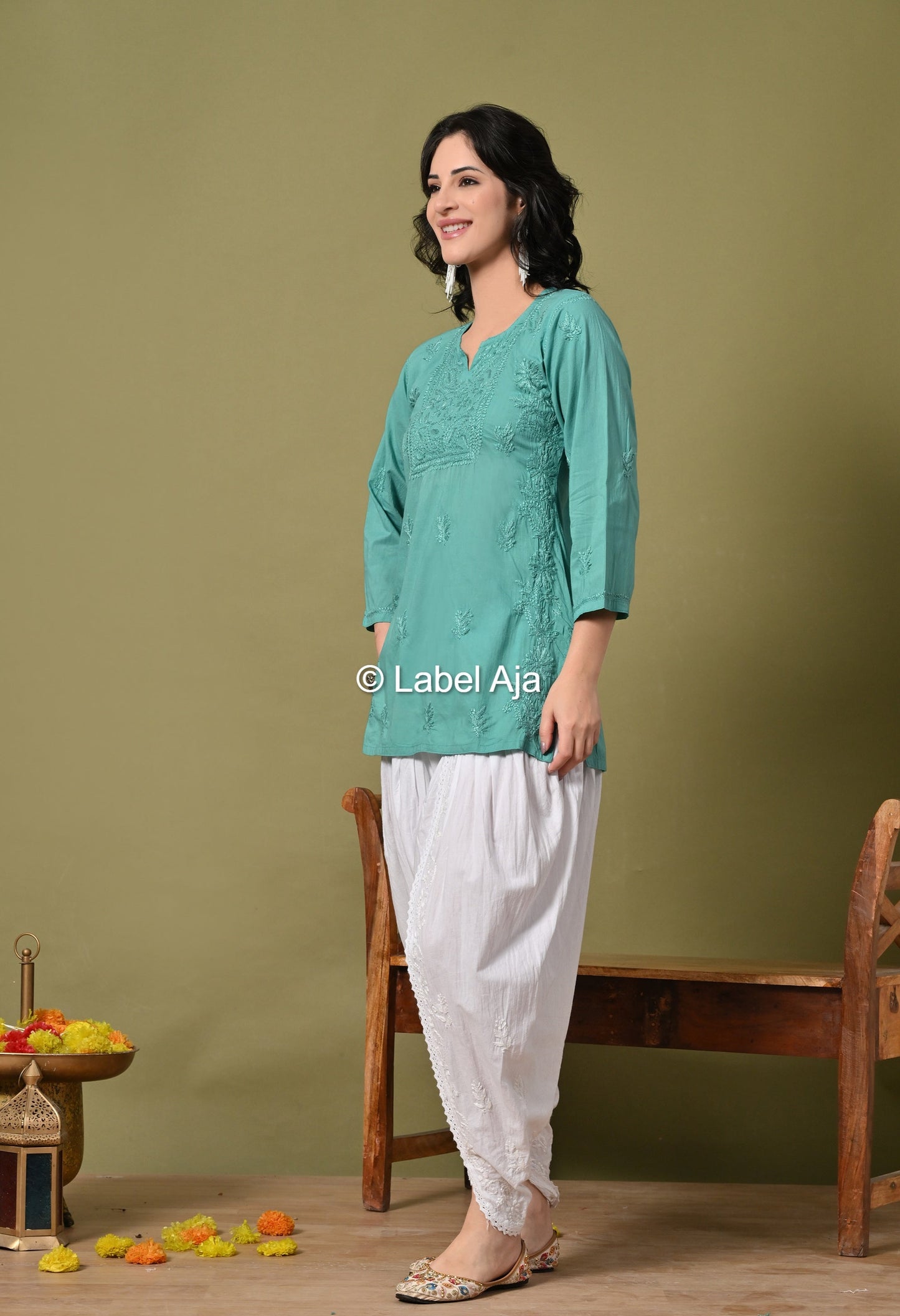 Inaya mul cotton chikankari short top