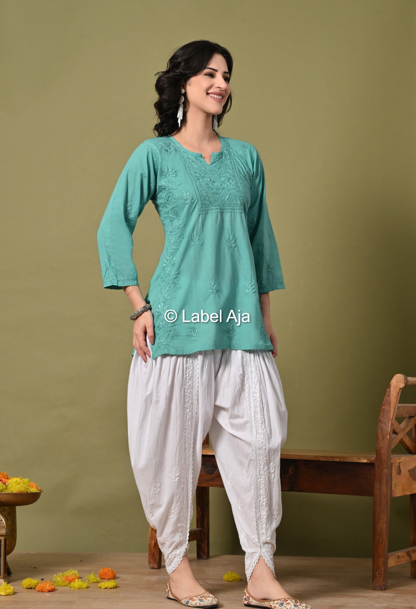 Inaya mul cotton chikankari short top