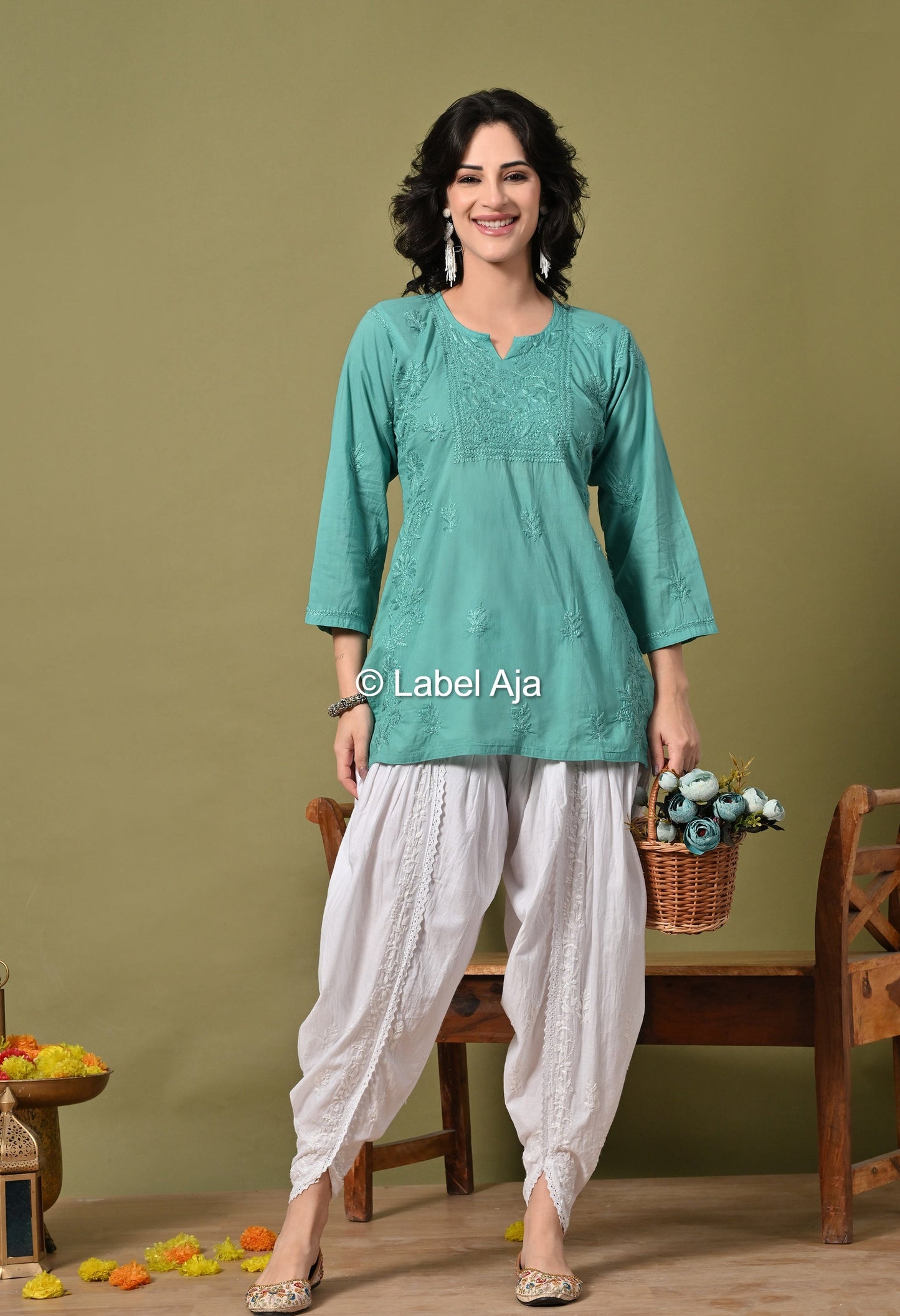 Inaya mul cotton chikankari short top