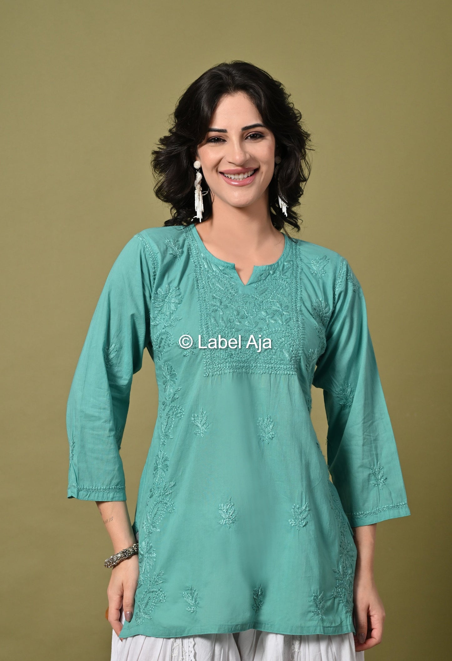 Inaya mul cotton chikankari short top