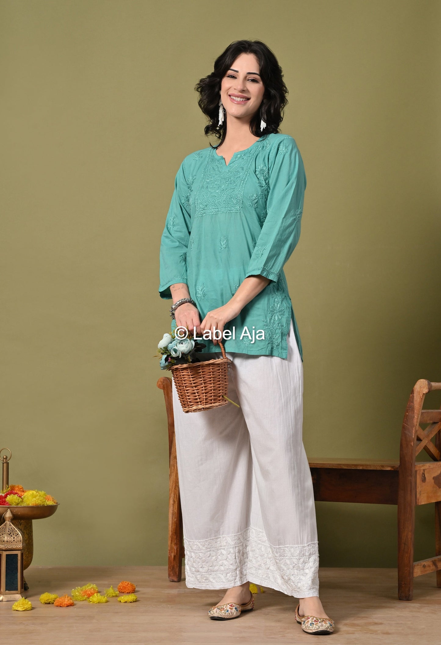 Inaya mul cotton chikankari short top