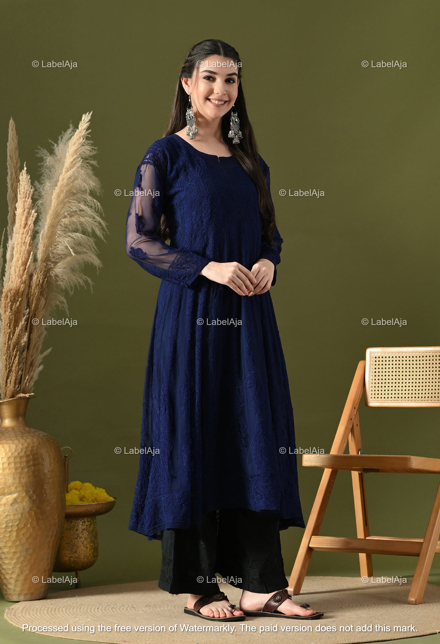 Chandni Georgette Anarkali with matching A-Line slip