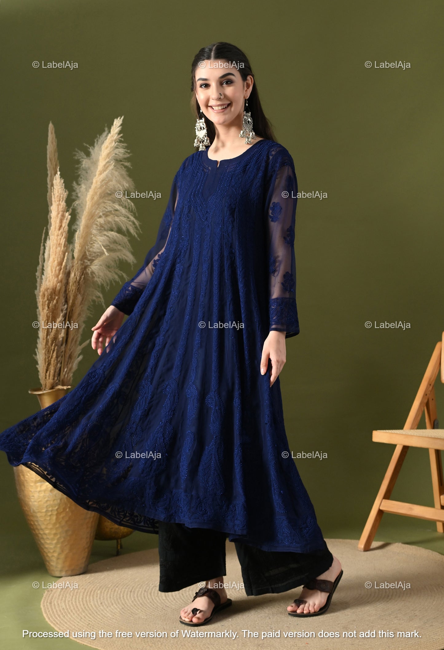Chandni Georgette Anarkali with matching A-Line slip
