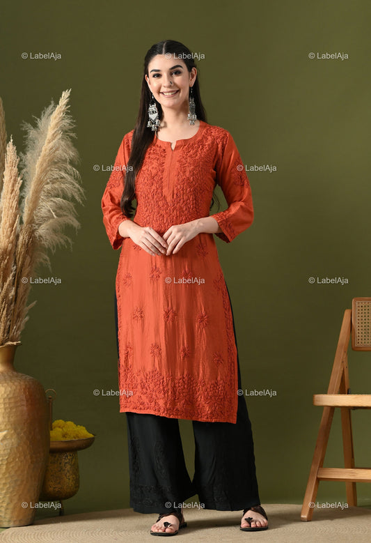 Anika Chanderi silk Chikankari kurti